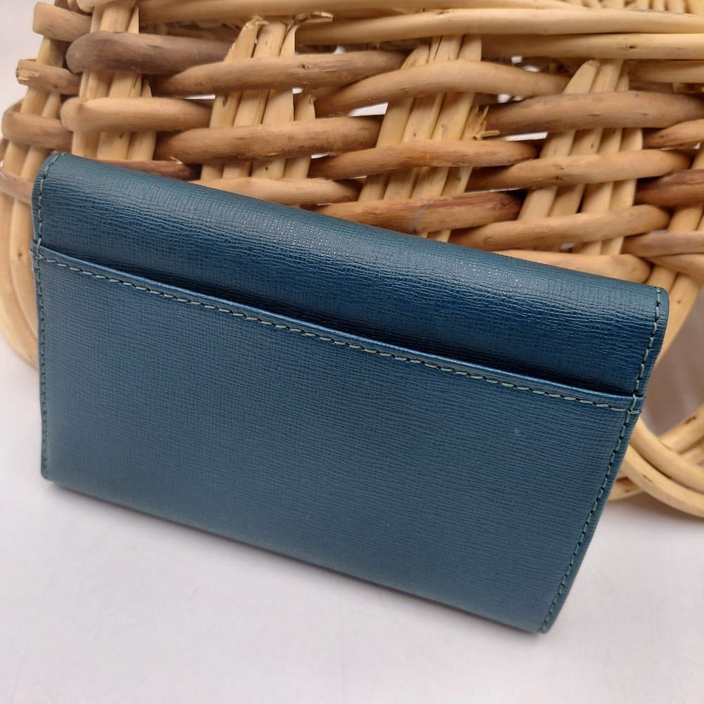 Vtg 90s Duck Dooney and Bourke Leather Green Wallet Credit Card Flap Striped Int - Picture 5 of 9